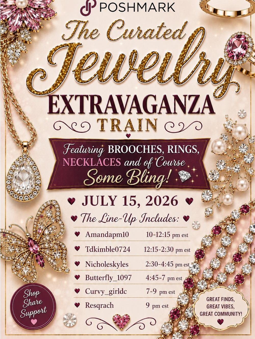 Curated Jewelry Extravaganza Promotional Poster - Pink and Gold